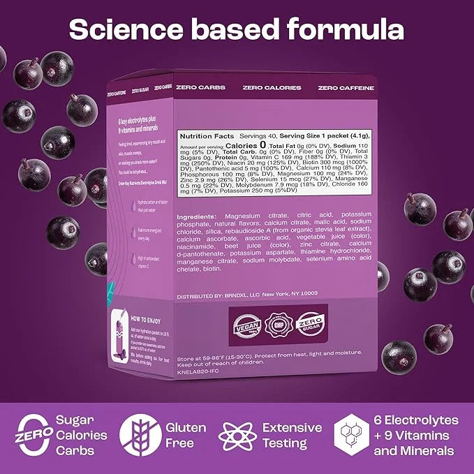 KEY NUTRIENTS Multivitamin Electrolytes Powder Packets - Delicious Acai Berry 40 Pack Hydration Packets - Travel Hydration...