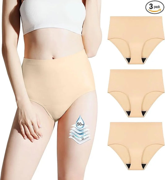 BATTEWA Incontinence Underwear for Women Washable, 50ml, Beige, Large（3 Pack