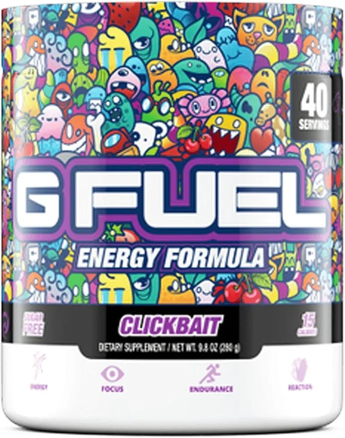 G Fuel Clickbait Energy Drink Powder, Pre Workout Caffeine Mix for Gaming, Sugar Free Focus Amino, Vitamin + Antioxidants,...