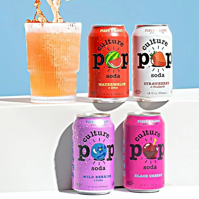 Culture Pop Soda, Jazzy & Juicy Variety Pack, Probiotic Low Sugar Soda, Sparkling Juice Alternative, Non-GMO, Kosher, Glut...