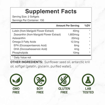 DEAL SUPPLEMENT Lutein and Zeaxanthin Supplements, 40mg Per 300 Softgels, Omega-3s and