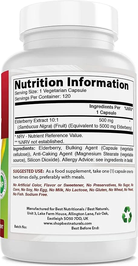Best Naturals Elderberry Sambucus Nigra 5000mg 120 Veg
