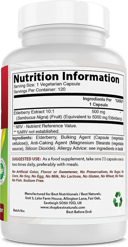 Best Naturals Elderberry Sambucus Nigra 5000mg 120 Veg