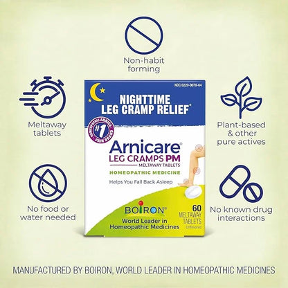Boiron Arnicare Leg Cramps PM for Nighttime Relief from Cramping and Stiffness in Feet or Calves - 60 Tablets - Product Image