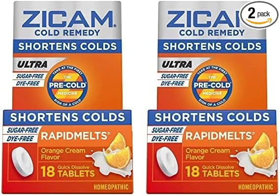Zicam Ultra Cold Remedy Zinc Rapidmelts, Orange Cream Flavor, Homeopathic, Cold Shortening Medicine, Shortens Cold Duratio...