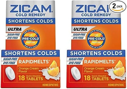 Zicam Ultra Cold Remedy Zinc Rapidmelts, Orange Cream Flavor, Homeopathic, Cold Shortening Medicine, Shortens Cold Duratio...