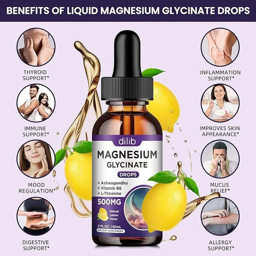 Magnesium Glycinate Supplement, Magnesium Liquid Drops 500mg Vitamin B6, Ashwagandha, 2)