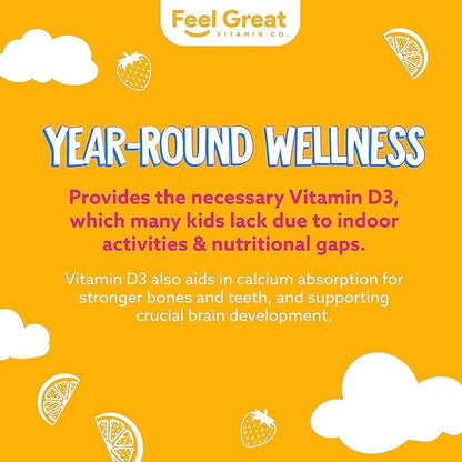 Feel Great Kids Vitamin D3 1000 D3 Gummies 90 Day