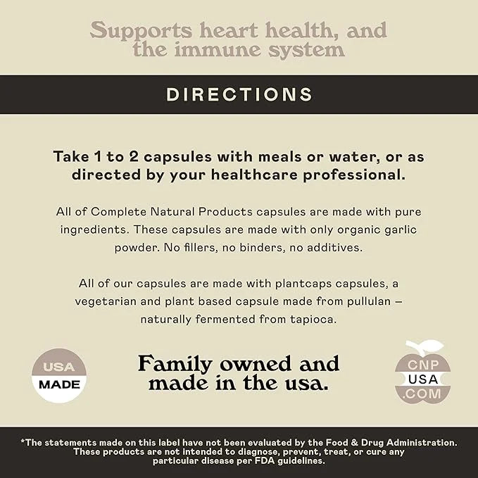 Complete Natural Products Organic Garlic Capsules 520mg Capsules 100 Count