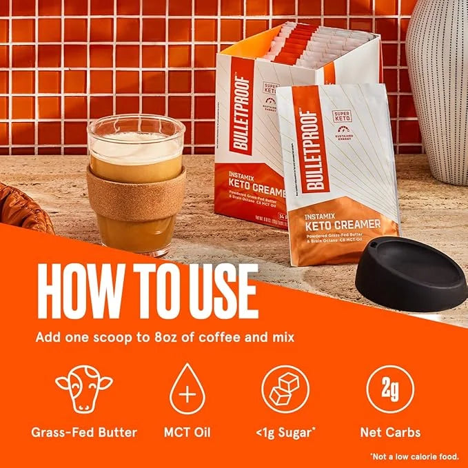 Bulletproof InstaMix Original Unflavored Keto Coffee Creamer Packets, Pack of 14, Powdered Grass-Fed Butter and Brain Octa...