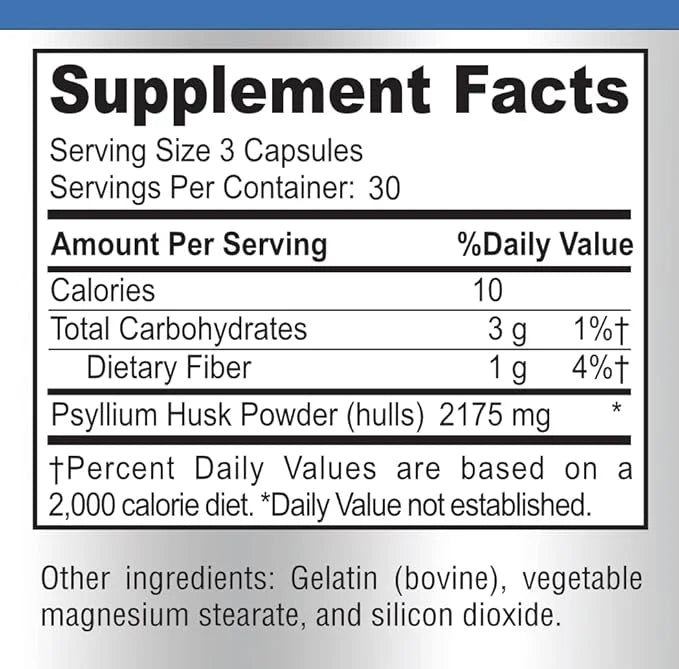 Psyllium Husk Dietary Fiber Supplement 2175mg, 90 Capsules