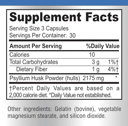 Psyllium Husk Dietary Fiber Supplement 2175mg, 90 Capsules