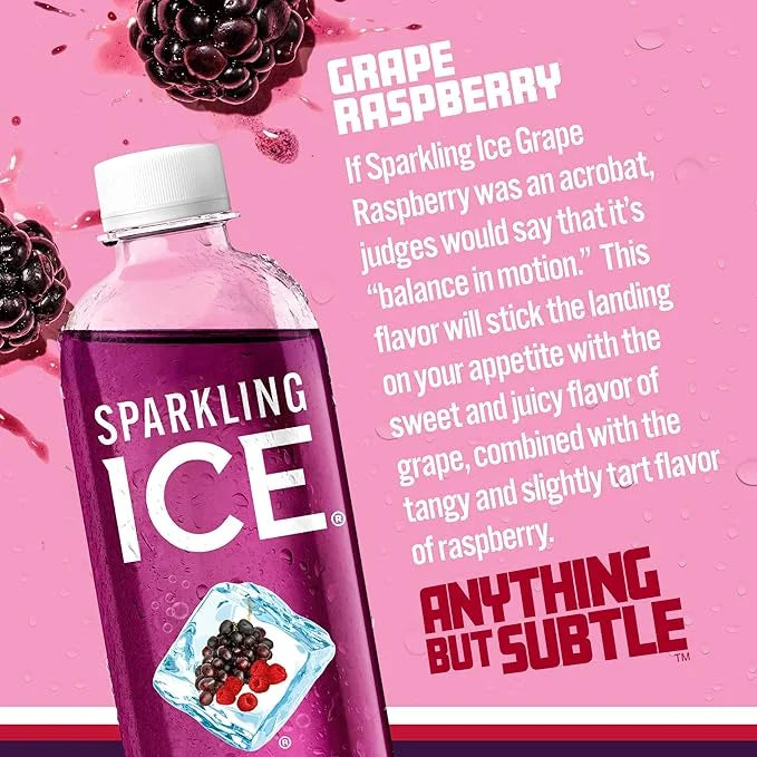 Sparkling Ice, Grape Raspberry Sparkling Water, Zero Sugar Flavored Water, with Vitamins and Antioxidants, Low Calorie Bev...