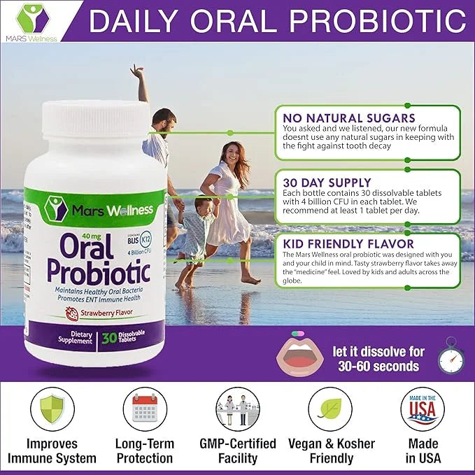 Oral Probiotic Supplement with BLIS K12 4 Billion CFU - Doctor Formulated 30 Day Supply Bottle for Bad Breath, Strep, Cavi...