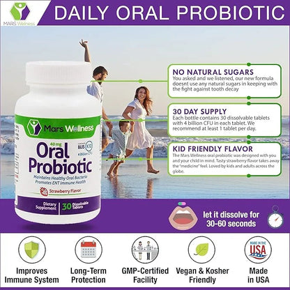 Oral Probiotic Supplement with BLIS K12 4 Billion CFU - Doctor Formulated 30 Day Supply Bottle for Bad Breath, Strep, Cavi...
