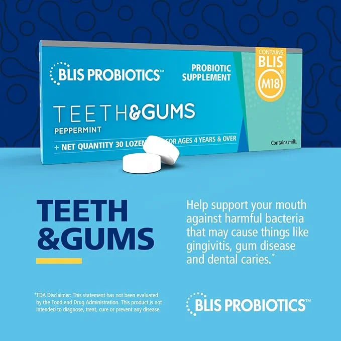 BLIS Teeth & Gums Oral Probiotics for Mouth M18 Formula Available, 2.5 Billion Cfu - Mouth Probiotic for Tooth and Gum Hea...