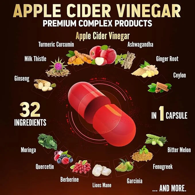 Zolotus 32in1 Apple Cider Vinegar Capsules, 15000mg with 180 Capsules