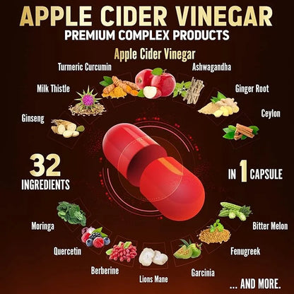 Zolotus 32in1 Apple Cider Vinegar Capsules, 15000mg with 180 Capsules
