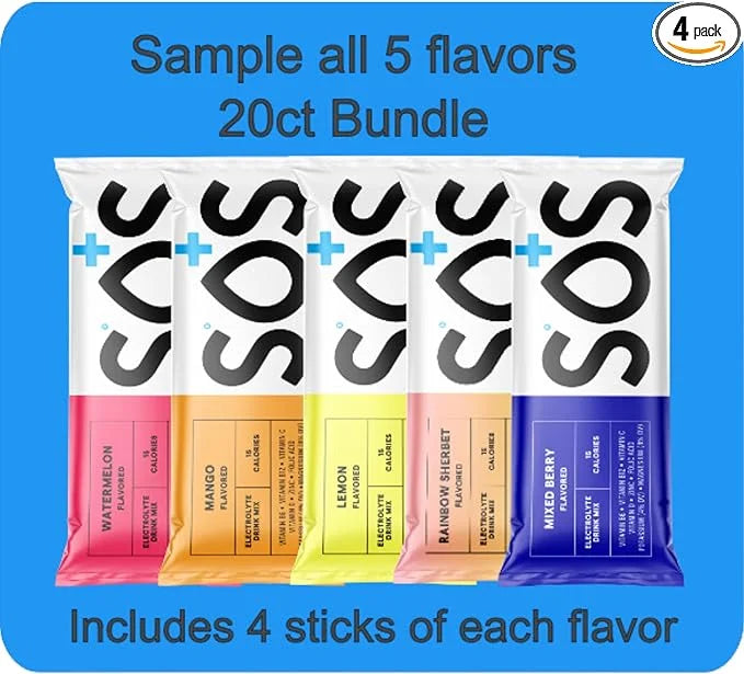 SOS Hydration, Electrolyte Powder Packets – Low-Calorie, Zero Sugar, Rapid Rehydration, Made in USA, Keto & Vegan Friendly...