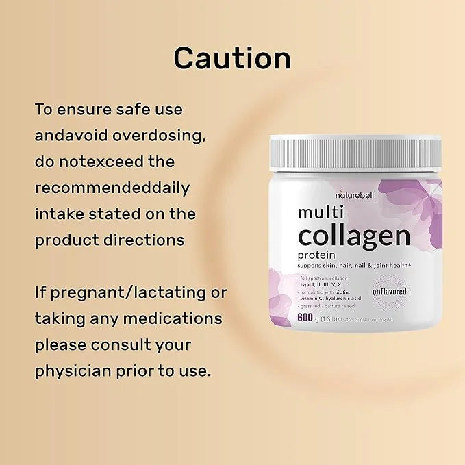 Multi Collagen Protein Powder 600g 5 Types 5000mcg, Vitamin (54 Servings)