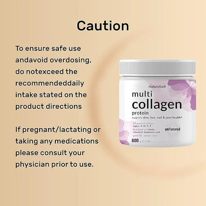 Multi Collagen Protein Powder 600g 5 Types 5000mcg, Vitamin (54 Servings)