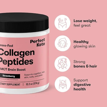 Perfect Keto Collagen Peptides Protein Powder with MCT Oil, Hydrolyzed Collagen, Type I & III Supplement, Gluten Free, Gra...