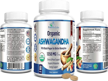 USDA Organic Ashwagandha 1350mg with 60 Tablets