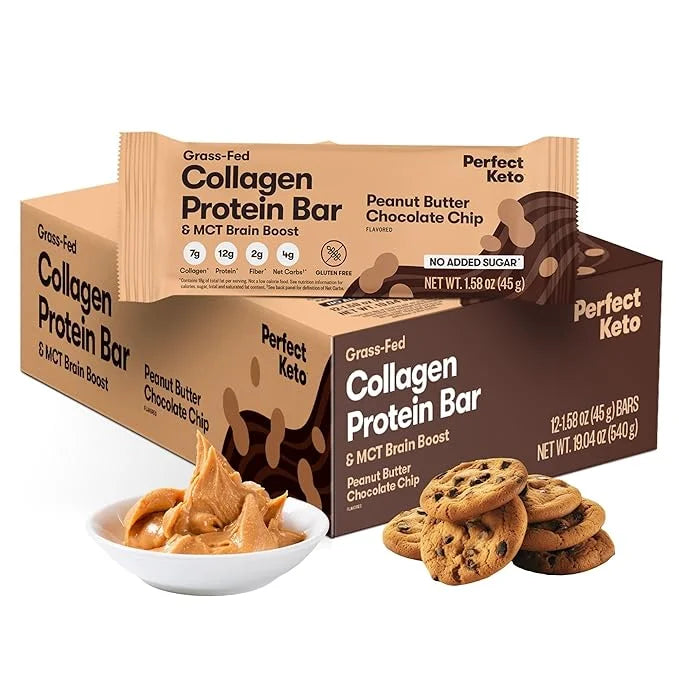 Perfect Keto Collagen Protein Bar, Gluten Free Grass Fed Collagen + MCT Oil, Low Carb, No Sugar Added, High Protein Snacks...