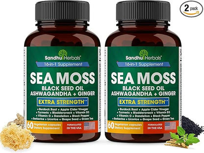 Sea Moss Black Seed Oil Ashwagandha 1 Supplement, 60 Capsules 2) |