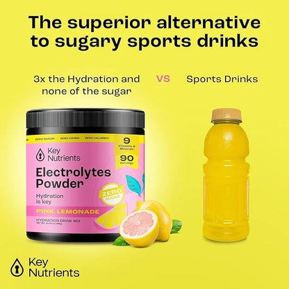KEY NUTRIENTS Multivitamin Electrolytes Powder No Sugar - Fresh Pink Lemonade Electrolyte Powder - Endurance & Energy Supp...