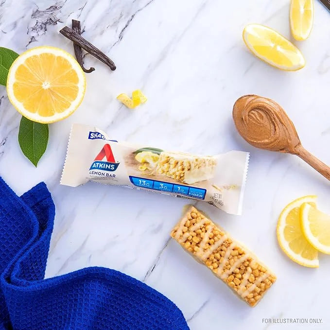 Atkins Snack Bar, Lemon Bar, 13g Protein, 3g Net Carbs, 1g Sugar, Made with Real Almond Butter, Gluten Free, High in Fiber...
