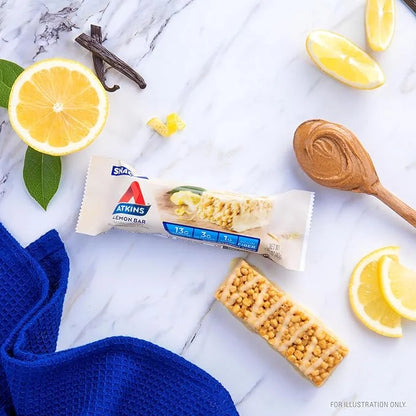 Atkins Snack Bar, Lemon Bar, 13g Protein, 3g Net Carbs, 1g Sugar, Made with Real Almond Butter, Gluten Free, High in Fiber...