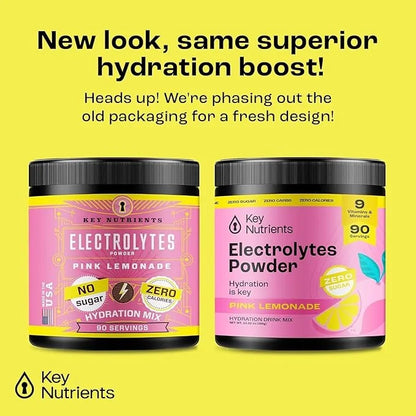 KEY NUTRIENTS Multivitamin Electrolytes Powder No Sugar - Fresh Pink Lemonade Electrolyte Powder - Endurance & Energy Supp...