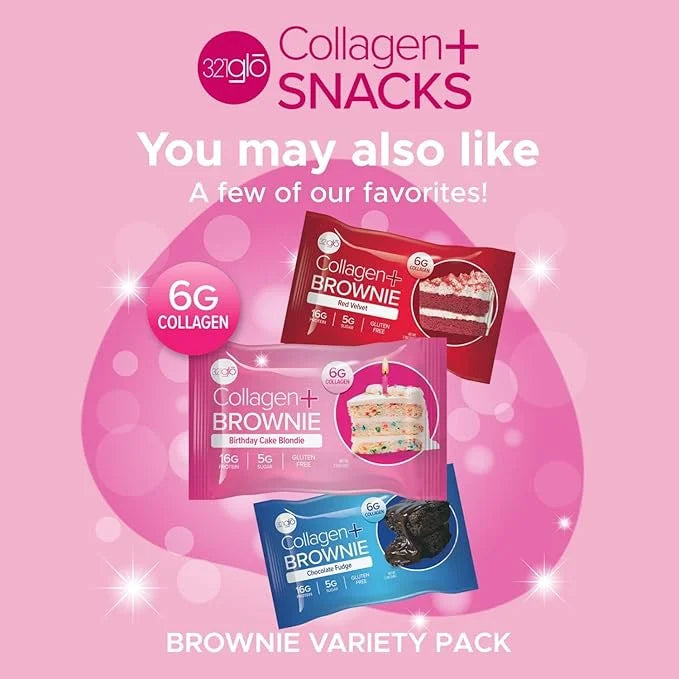 321glo Collagen Protein Brownie | Gluten Free, Low Sugar | Keto Snack for Women, Men, & Kids | 16g Protein, 6g Collagen | ...