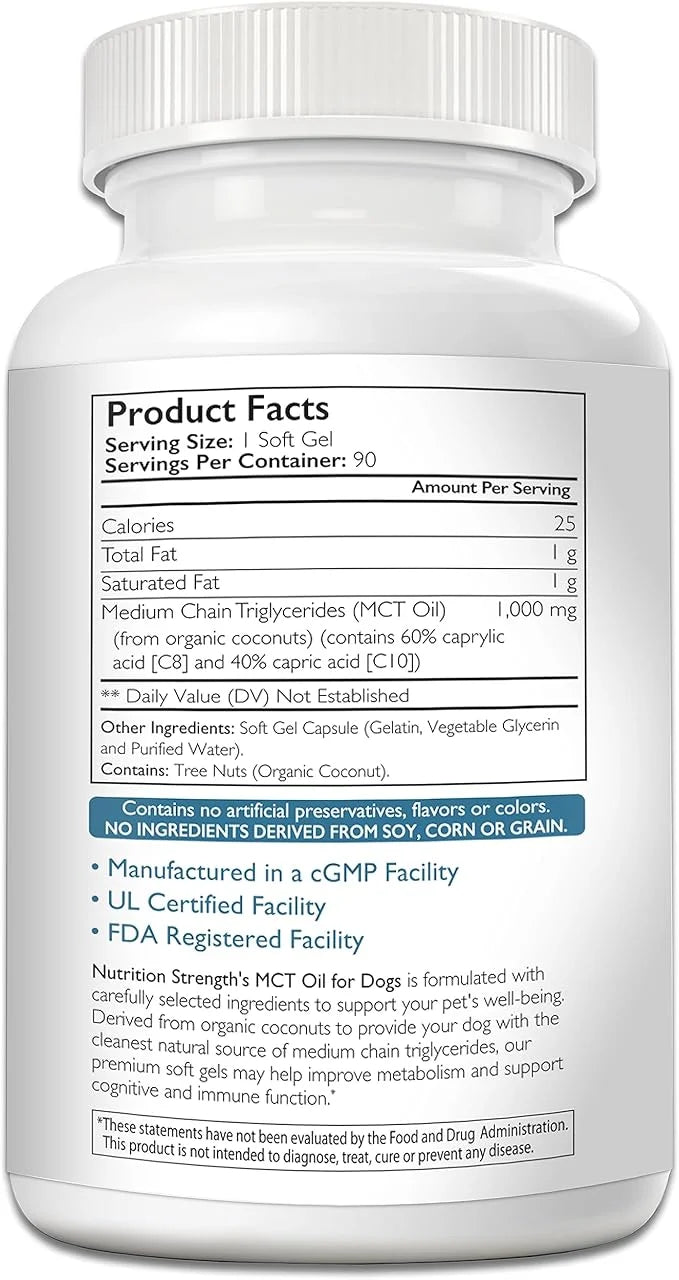 MCT Oil for Dogs from Organic Coconuts, Medium Chain Triglycerides with Caprylic Acid & Capric Acid to Protect Skin and Co...