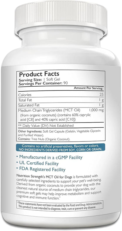 MCT Oil for Dogs from Organic Coconuts, Medium Chain Triglycerides with Caprylic Acid & Capric Acid to Protect Skin and Co...