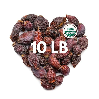 Super Large Value Pack 10 LB – Organic Dried Rosehip Fruit – Organic Rose Hips Whole (Rosa Canina) - Rich in Vitamin C, An...