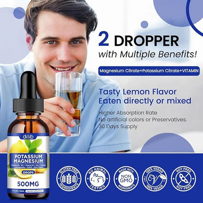 Potassium Magnesium Citrate Supplement, Liquid Magnesium Citrate Drops 500mg with Ashwagandha, Calcium, Zinc, Vitamin D3, ...