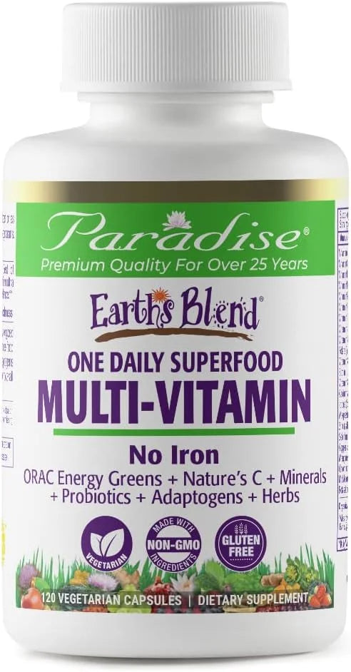 Paradise Herbs Earth's Blend Once Daily Multivitamin for Men, No Iron, 48 Organic Superfoods, Probiotics, Antioxidants, Vi...
