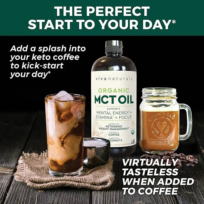 Viva Naturals Organic MCT Oil 32 fl oz - Best MCT Oil Organic for Coffee, MCT Coconut Oil Supports Energy & Mental Clarity...