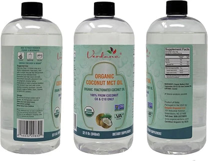 Verdana USDA Certified Organic Coconut MCT Oil –Fractionated Coconut Oil – No Palm Kernel Used – Kosher, Food Grade, Non-G...