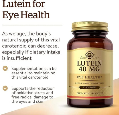 Solgar Lutein 40 mg, 30 Softgels - Supports Eye Health - Helps Filter Out Blue-Light - Contains FloraGLO Lutein - Gluten F...