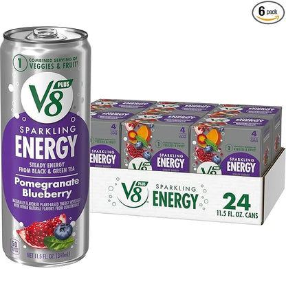 V8 +Energy Sparkling Pomegranate Blueberry Juice Energy Drink, 11.5 fl oz Can (24 Pack) - Product Image