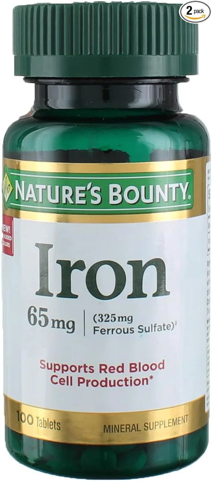 Nature's Bounty Iron 65 Mg.(325 mg Ferrous Sulfate), 100 Count (Pack of 2) - Product Image