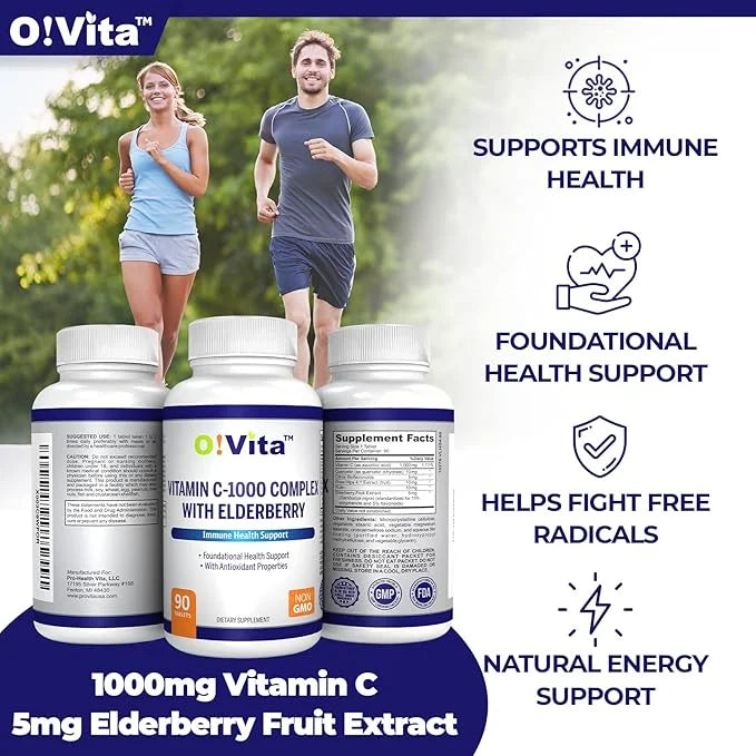 Vitamin C-1000 Complex with Elderberry (Sambucus 3-Month Supply, (90 Vegan