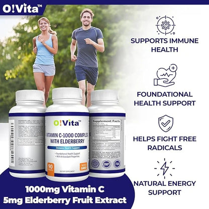 Vitamin C-1000 Complex with Elderberry (Sambucus 3-Month Supply, (90 Vegan