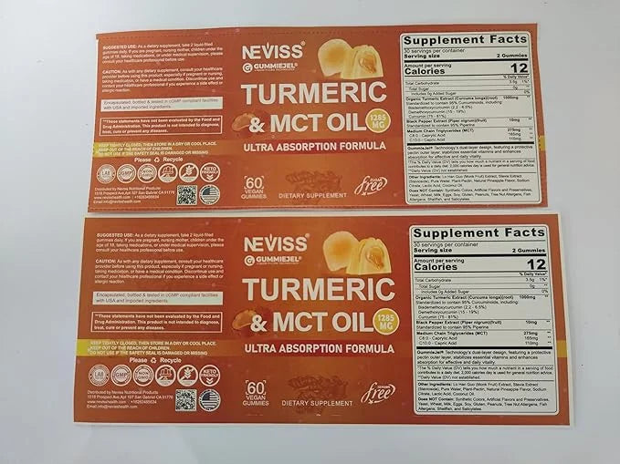 Turmeric Curcumin Gummies for Adults, with Medium Chain Triglycerides (MCT) Oil, Black Pepper Extract, Ultra Absorption, S...