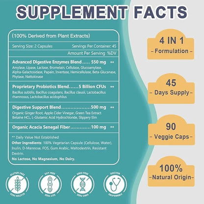 Digestive Enzymes for Women-Men for Digestion, 90 Veggie