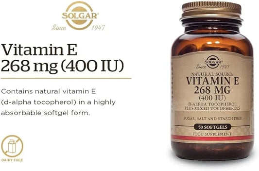 SOLGAR Vitamin E 268 mg (400 IU) 100 Softgels 100 Servings