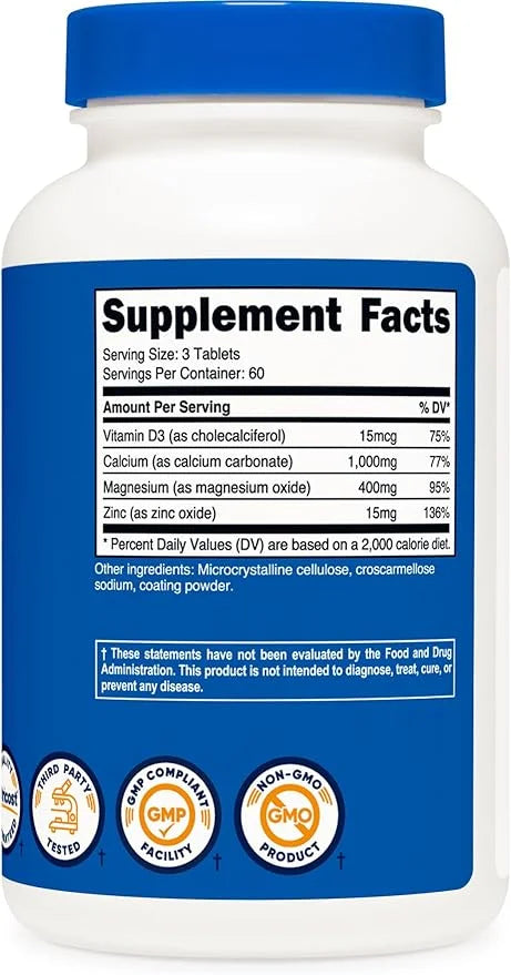 Nutricost Calcium, Magnesium & Zinc Tablets 1,415 mg, 180 Tablets 60 Servings